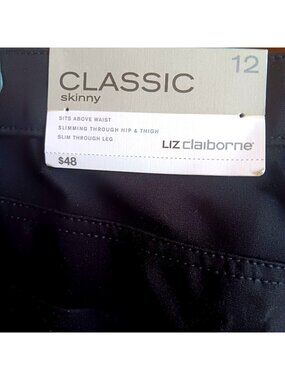 Skinny Black Pants Size 12 Stretch Liz Claiborne Classic $48 New With Tags